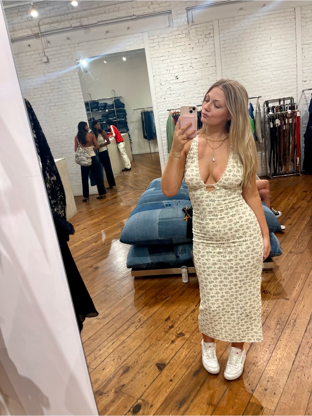 Bear Dance Cream Floral Cutout Midi Dress